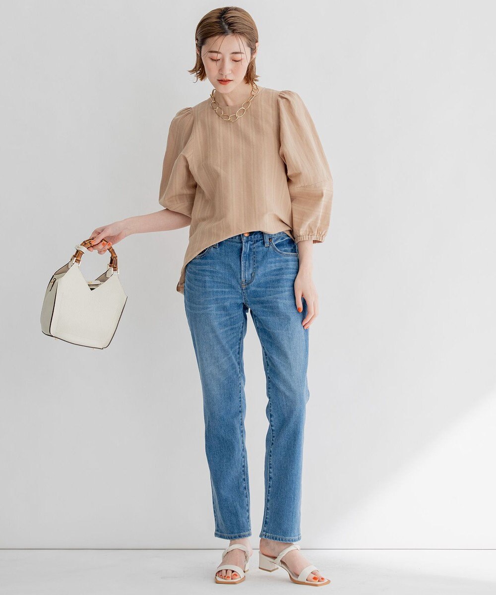 23区 L 【洗える】カラミストライプ パフスリーブ ブラウス 