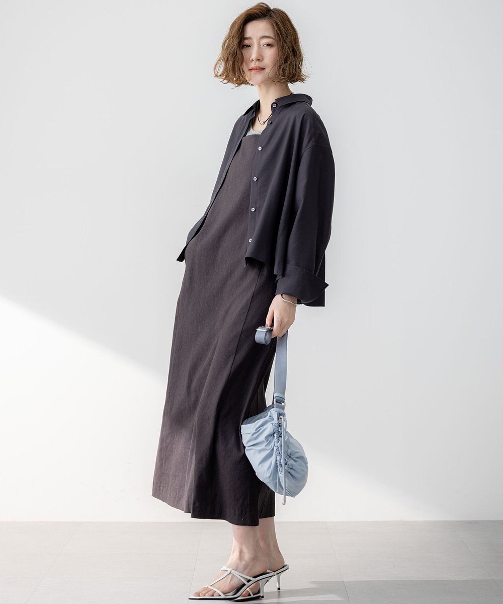 23区 【洗える】リネンレーヨンストレッチ  Iライン キャミソール ワンピース 