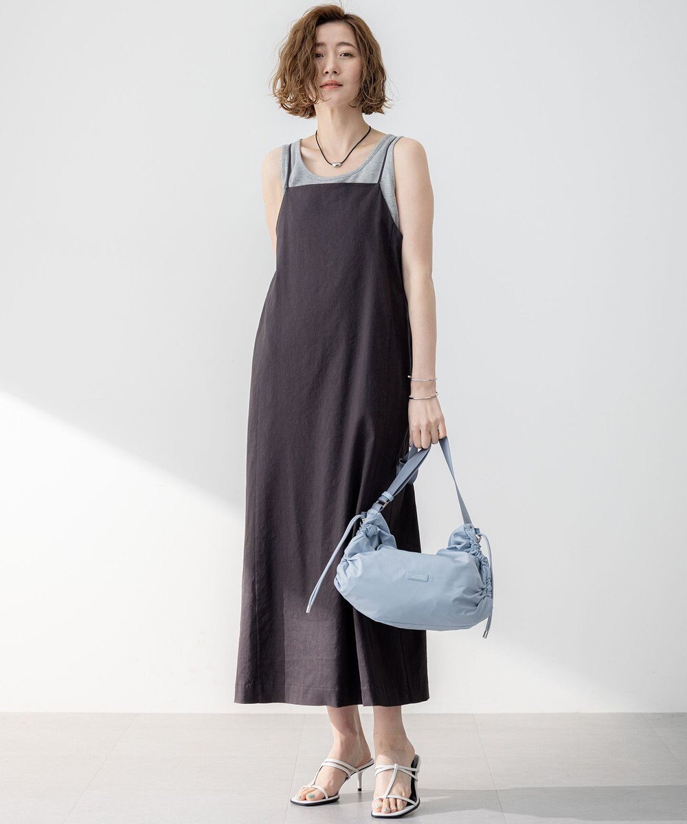 23区 【洗える】リネンレーヨンストレッチ  Iライン キャミソール ワンピース 