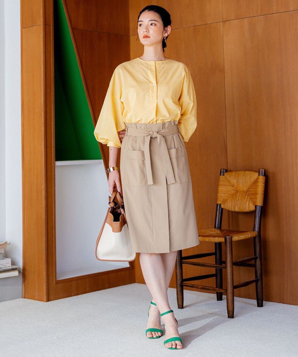 組曲 【ベルト付】リネン混オックスストレッチ キュロットパンツ 