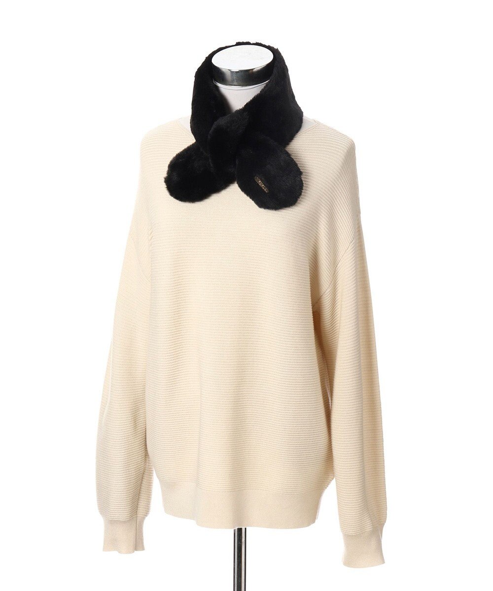 MOONBAT FURLA ファーティペット 差し込み ロゴプレート付 フェイクファーマフラー 