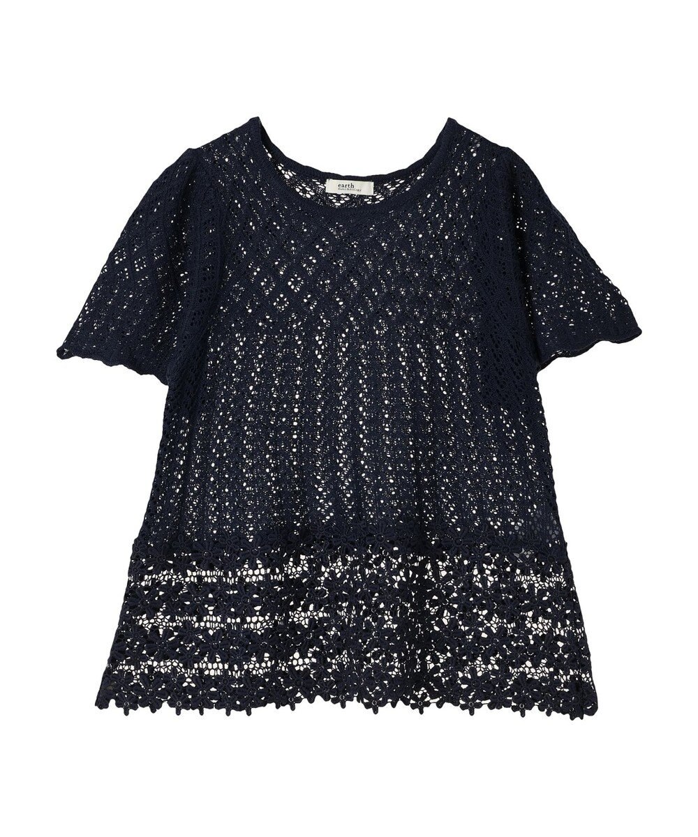 earth music&ecology 裾レース透かしニットプルオーバー 