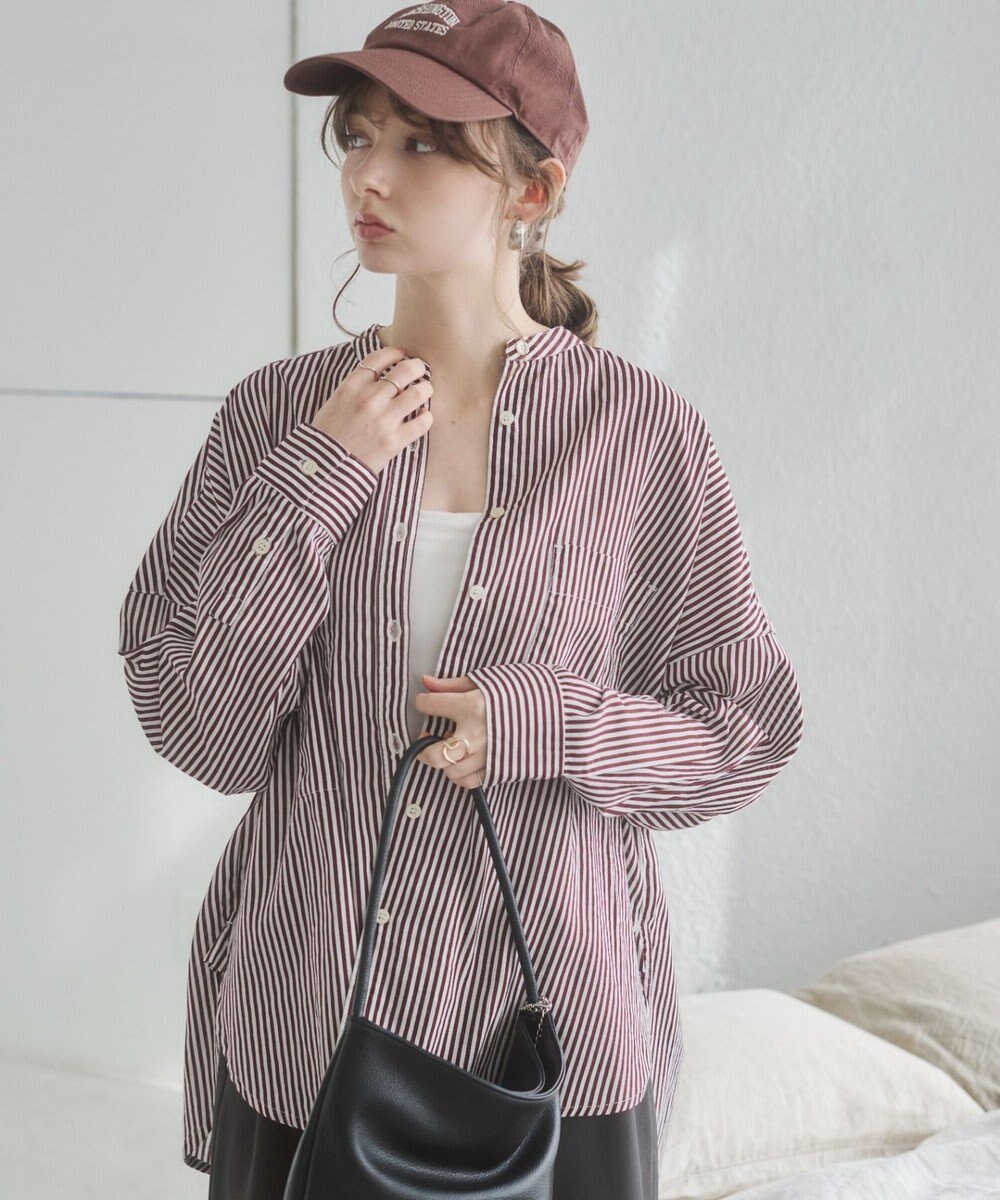 WEGO 着丈が選べる オーバーサイズ バンドカラー シャツ / ストライプ / 無地 