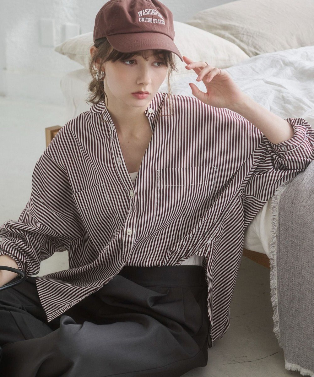 WEGO 着丈が選べる オーバーサイズ バンドカラー シャツ / ストライプ / 無地 