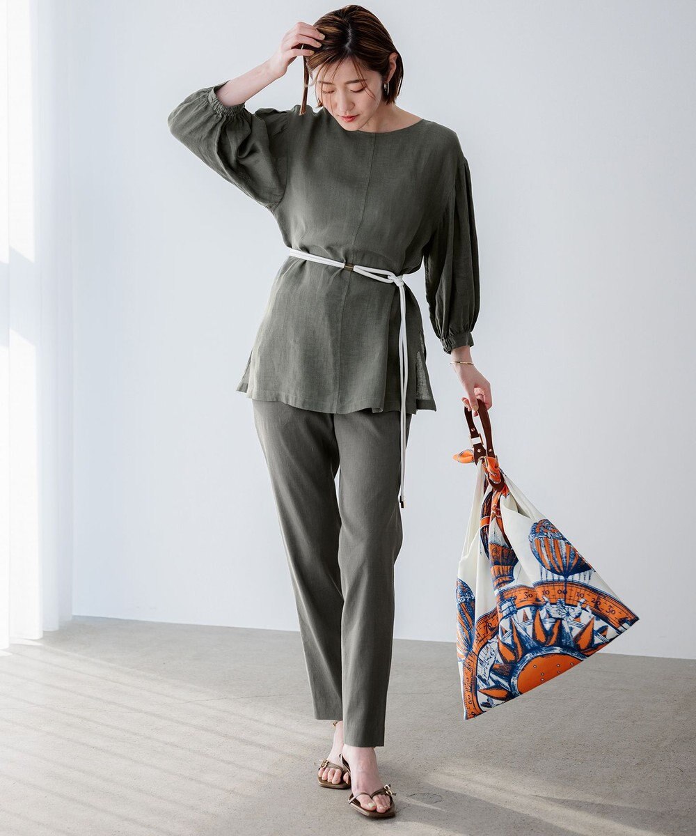 23区 【洗える】LIBECO ベルト付き ブラウス 