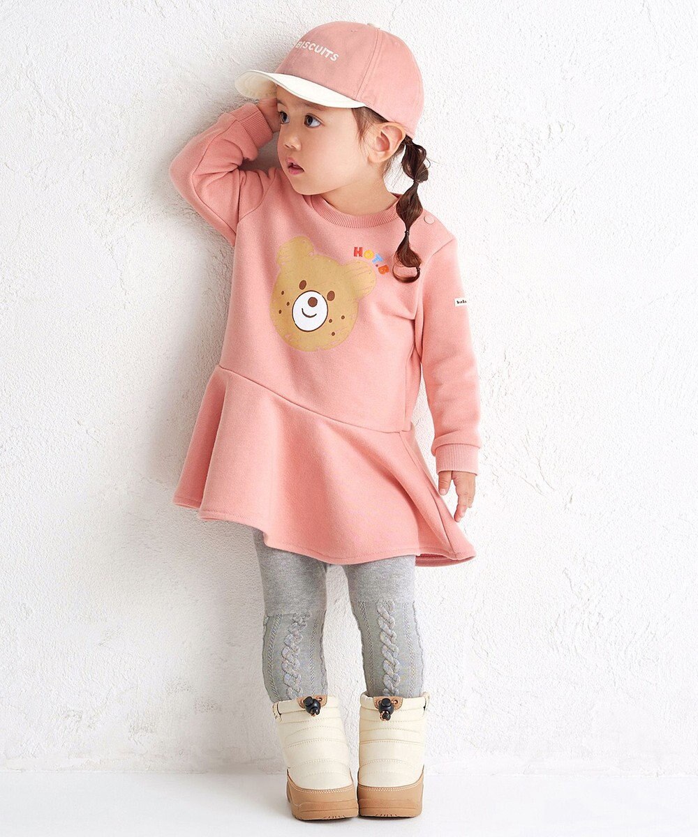 MIKI HOUSE HOT BISCUITS 【80-120cm】ビッグフェイスプリント 裏毛パイル素材 フレアワンピース 