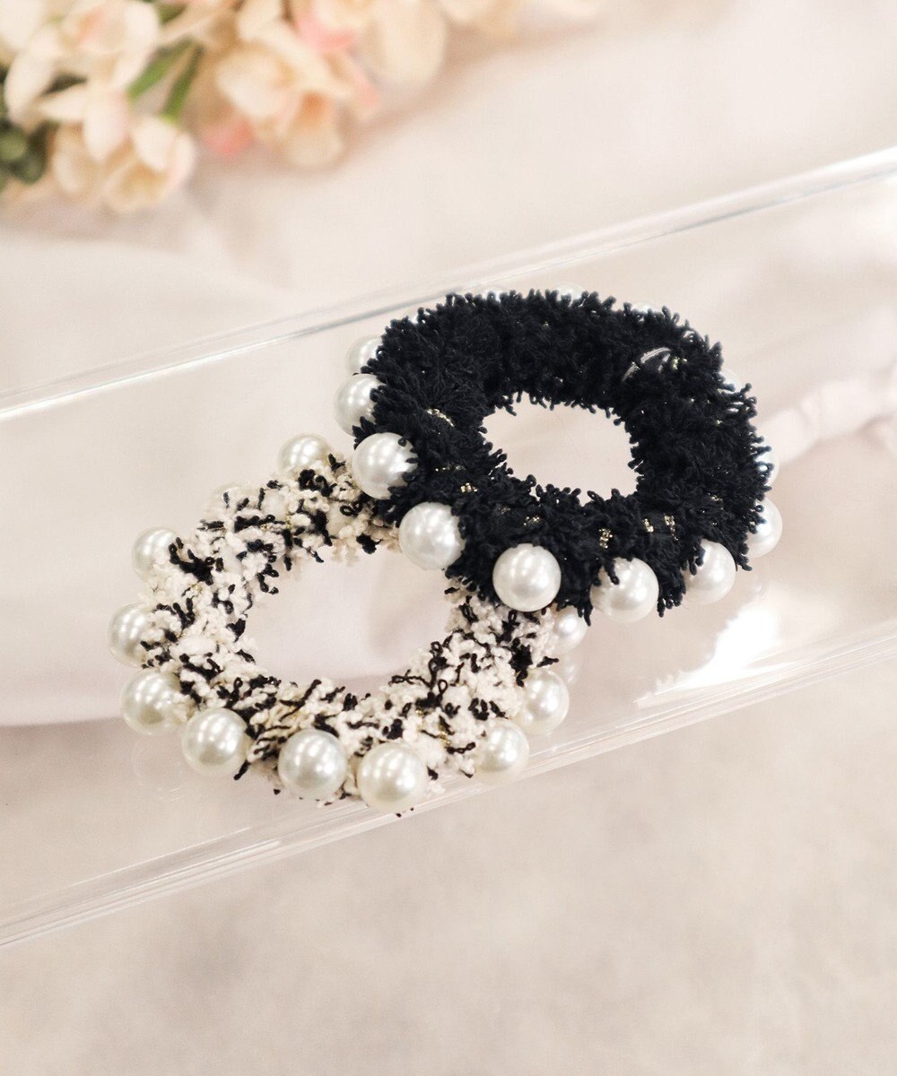 Tiaclasse パール付きファンシーツイードシュシュ 