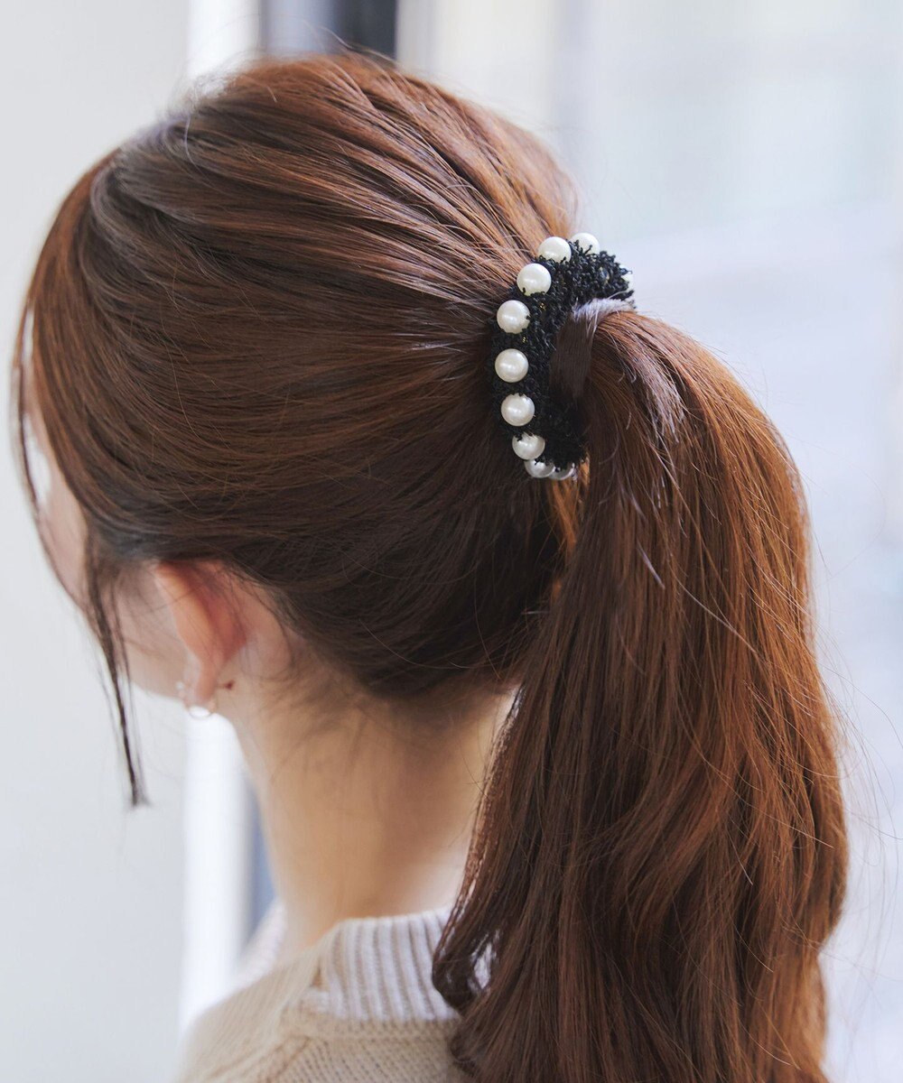 Tiaclasse パール付きファンシーツイードシュシュ 