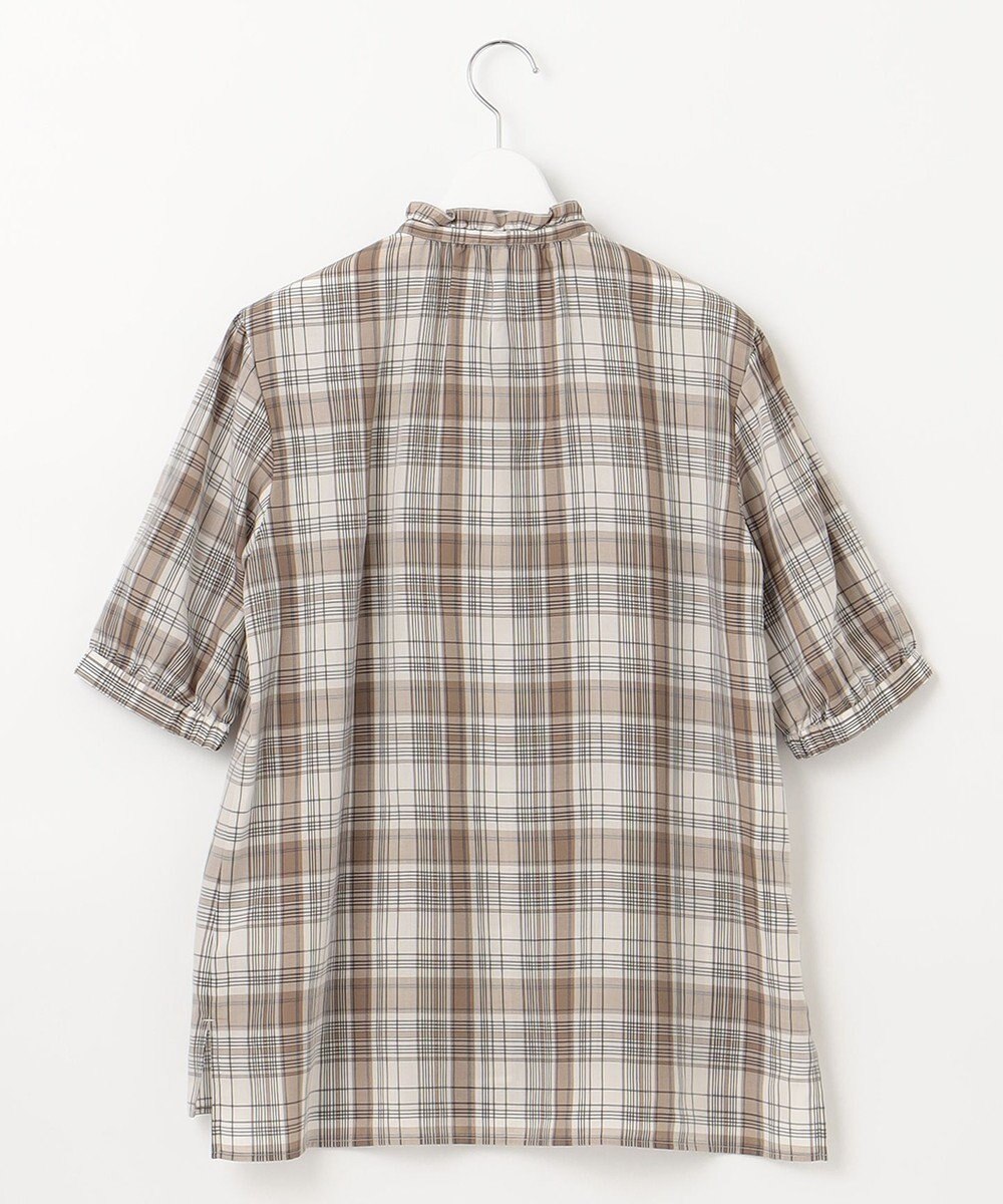 J.PRESS LADIES 【洗える】キュプラチェック フリルスタンドカラー ブラウス 