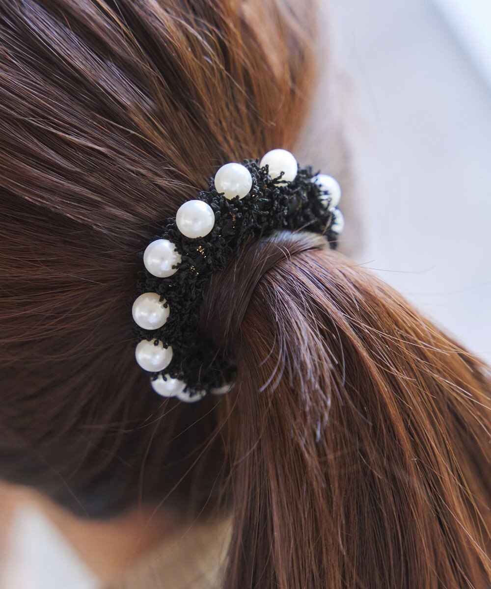 Tiaclasse パール付きファンシーツイードシュシュ 