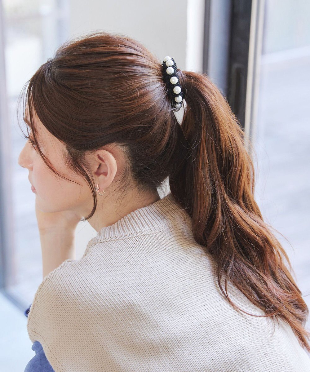 Tiaclasse パール付きファンシーツイードシュシュ 