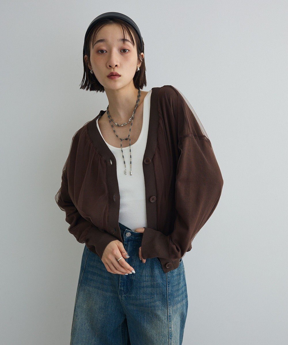 Green Parks チュールドッキングＶネックニットカーディガン 