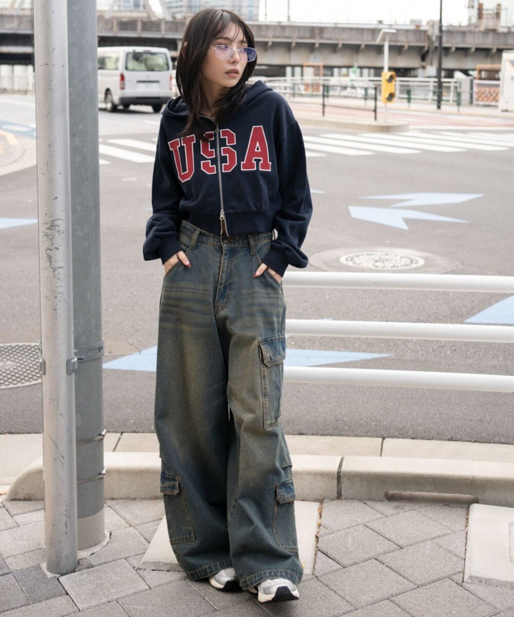 WEGO グラフィックショートZIPパーカー 