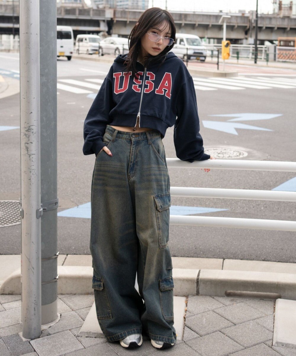 WEGO グラフィックショートZIPパーカー 