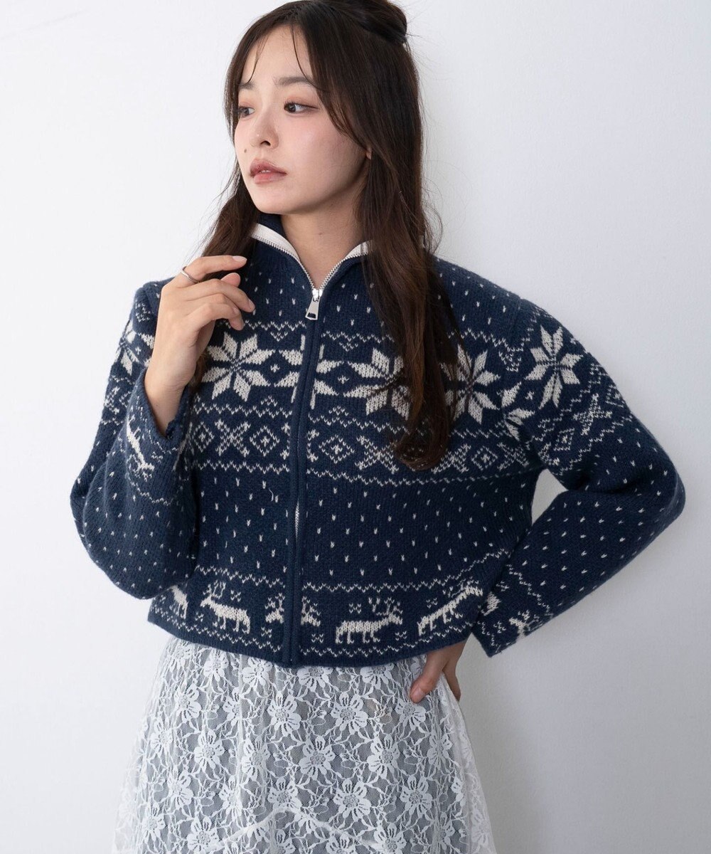 WEGO ユキガラダブルジップカーデ 