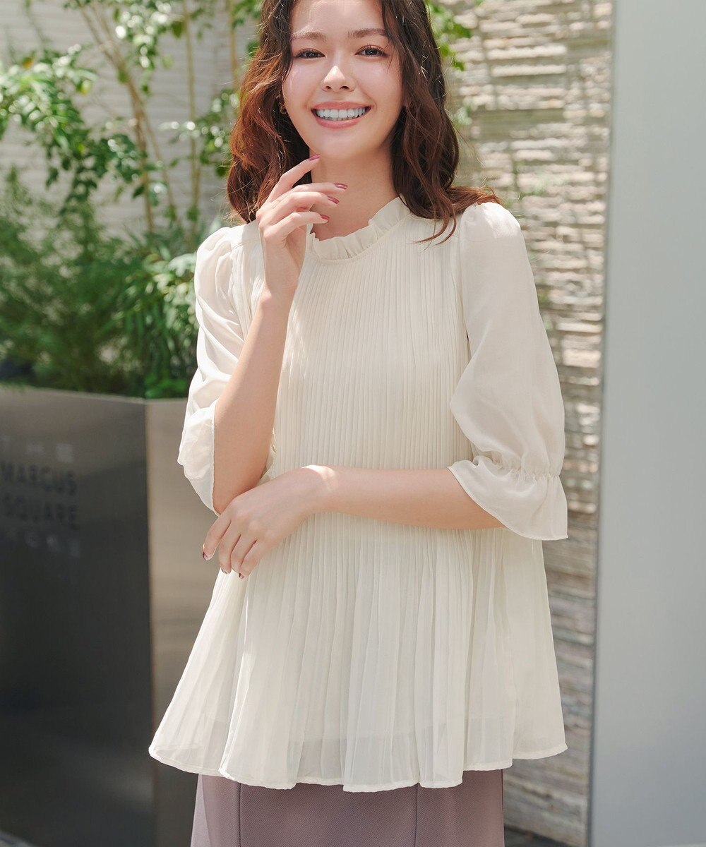 Tiaclasse 【前後2way・洗える】シアープリーツブラウス 