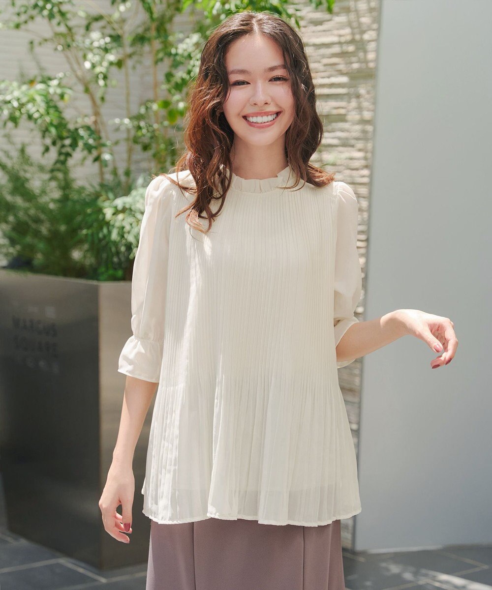 Tiaclasse 【前後2way・洗える】シアープリーツブラウス 