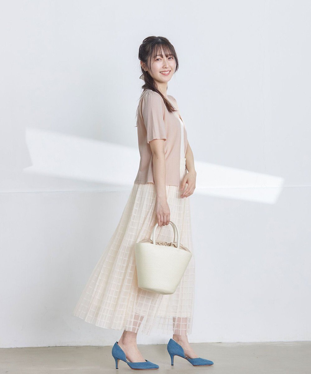 Tiaclasse 【洗える】チェック柄チュールレーススカート 