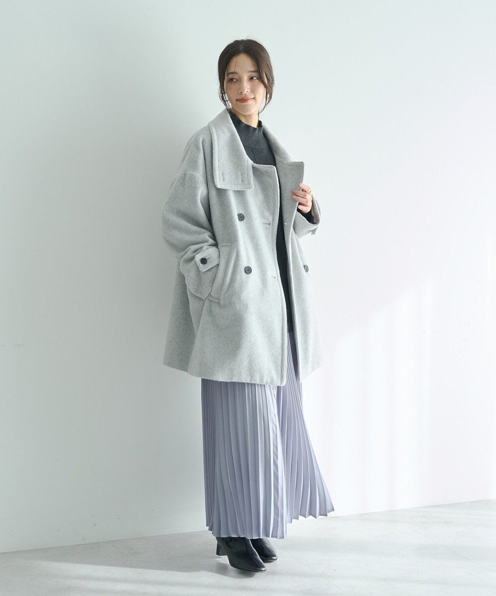 YECCA VECCA ウール混ミドル丈スタンドカラーコート 