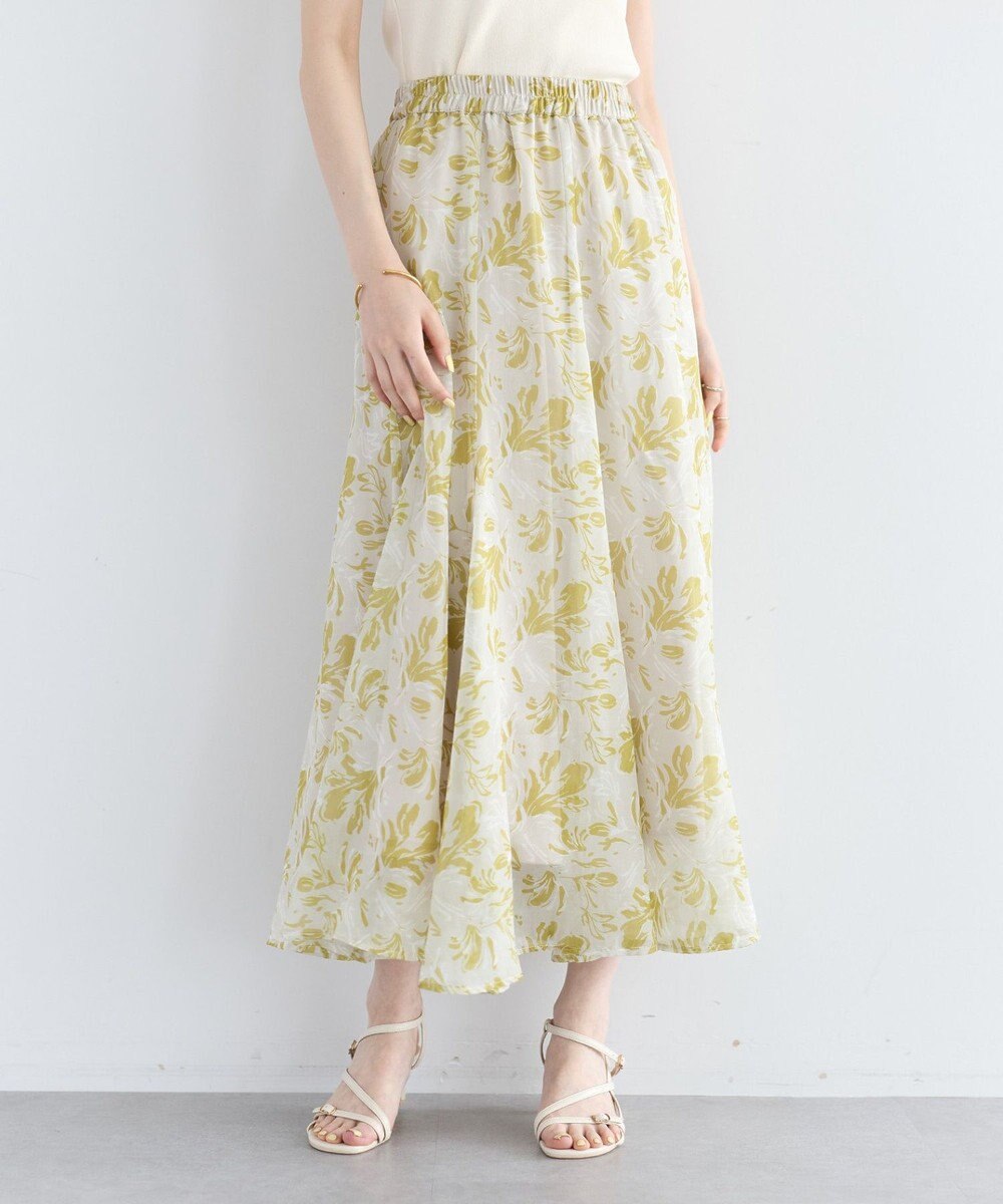 YECCA VECCA ボタニカル柄シアーロングスカート 