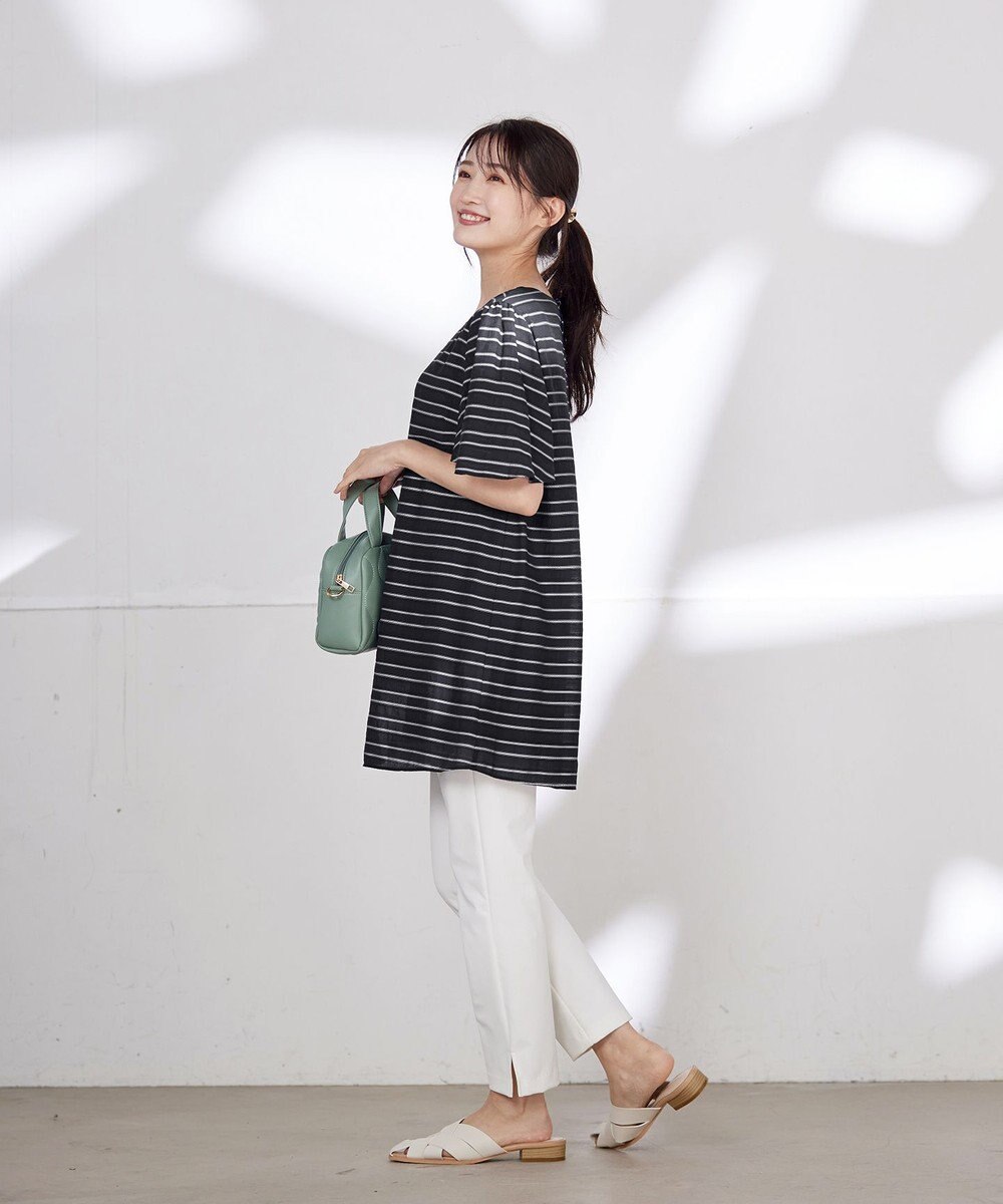 Tiaclasse 【洗える】ランダムボーダーチュニックブラウス 