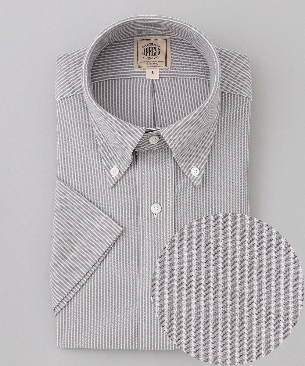 J.PRESS MEN 酷暑の清潔感もこれ一枚で【吸水速乾 / 抗菌防臭 / 防シワ】【J.PRESS OXFORD JERSEY】カノコインレイマイクロストライプ 半袖シャツ / B.D. 