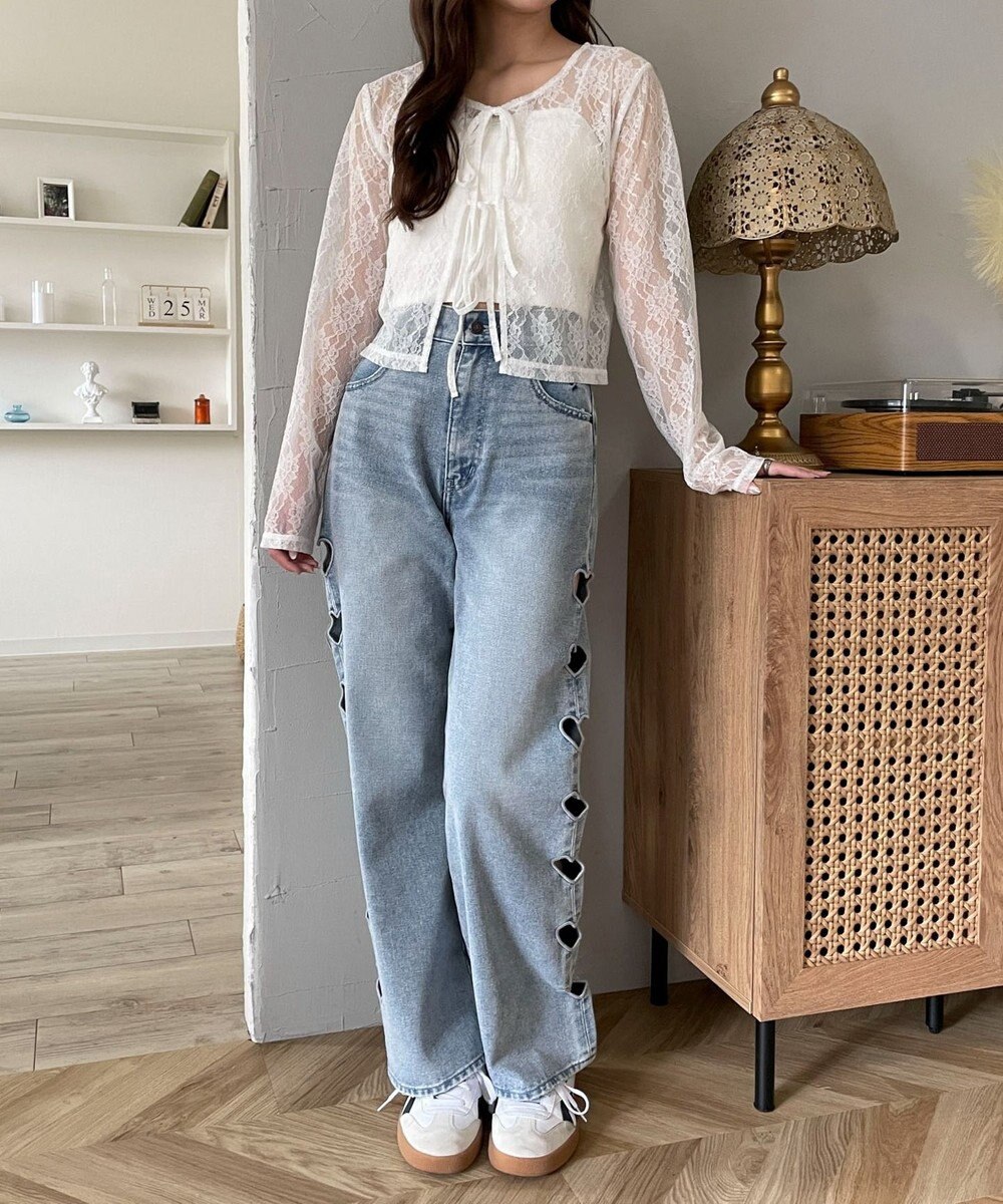 WEGO 【MLサイズ展開】ハートサイドラインストレートパンツ 