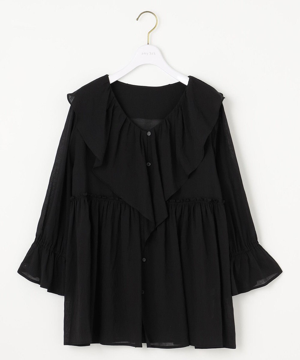ANY SIS 【洗える】シアーヴィンテージライクラッフル ブラウス 