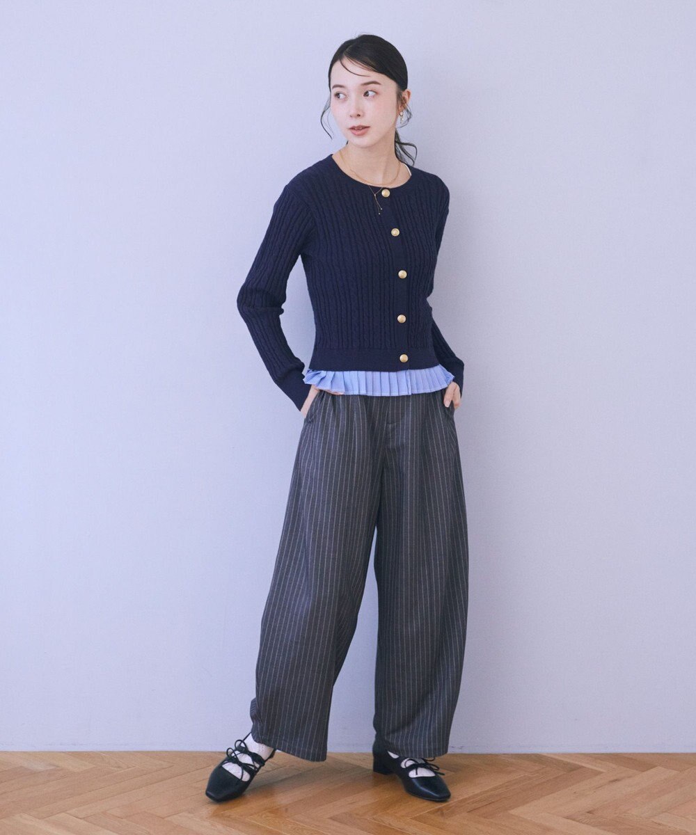 earth music&ecology 【予約】プリーツレイヤーケーブルニットカーディガン 