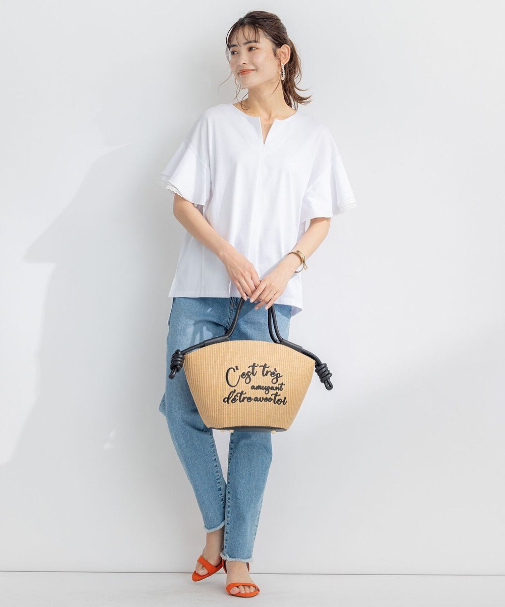 組曲 S 【汗ジミ防止・撥水】GIZAプレーティング天竺袖フリル カットソー 