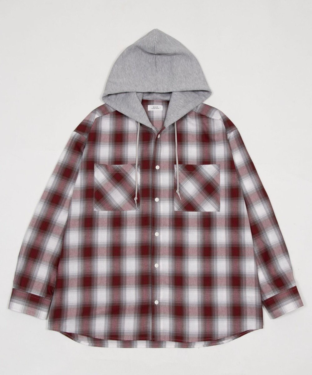 WEGO 【ユニセックス着用ITEM/MLサイズ展開】オンブレチェックフードシャツ（LS） 