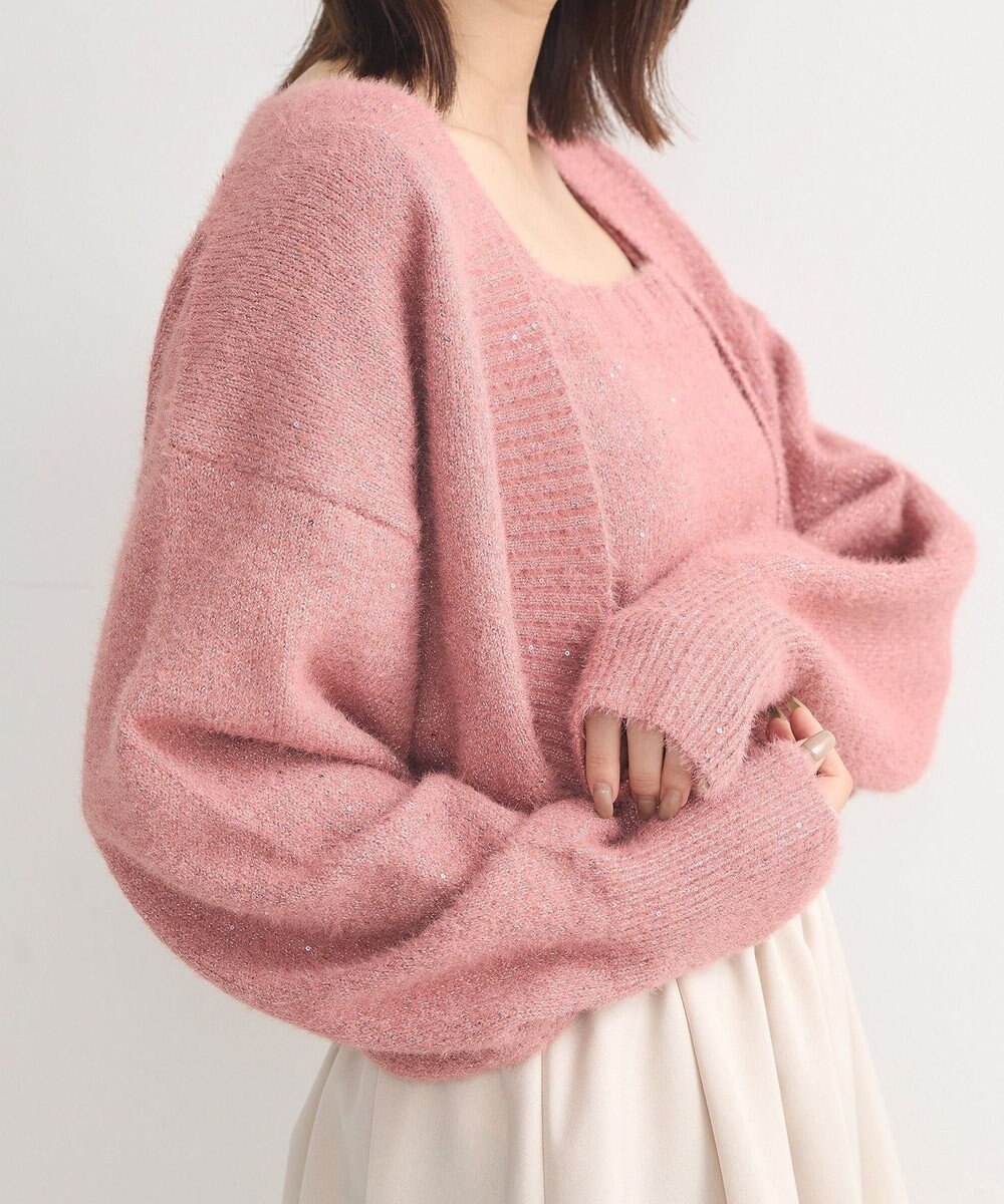 earth music&ecology ＳＥＴ２点スパンコールニットボレロ×タンク 