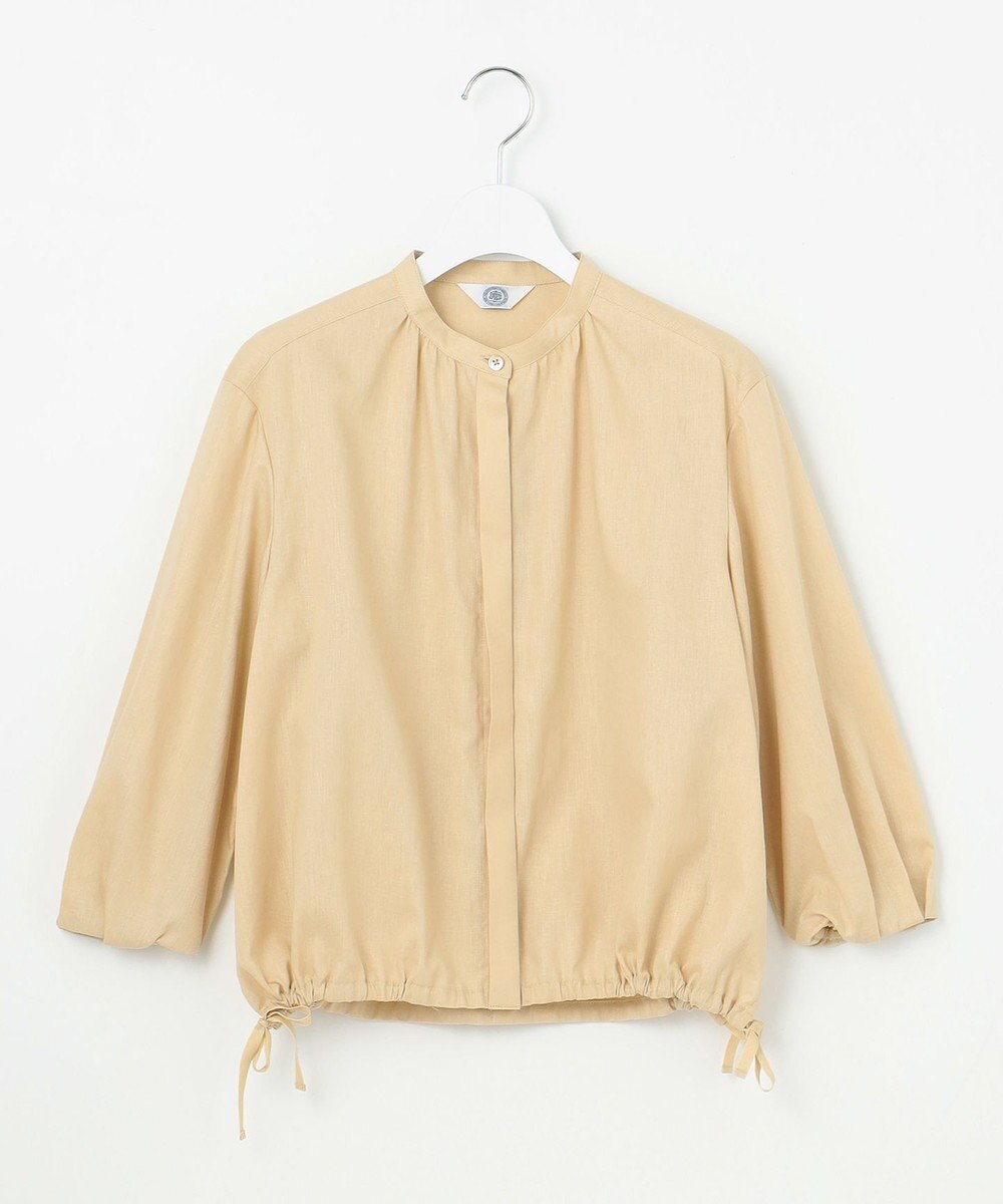 J.PRESS LADIES 【洗える・接触冷感・吸水速乾】麻SOLID バンドカラー シャツ ブラウス 