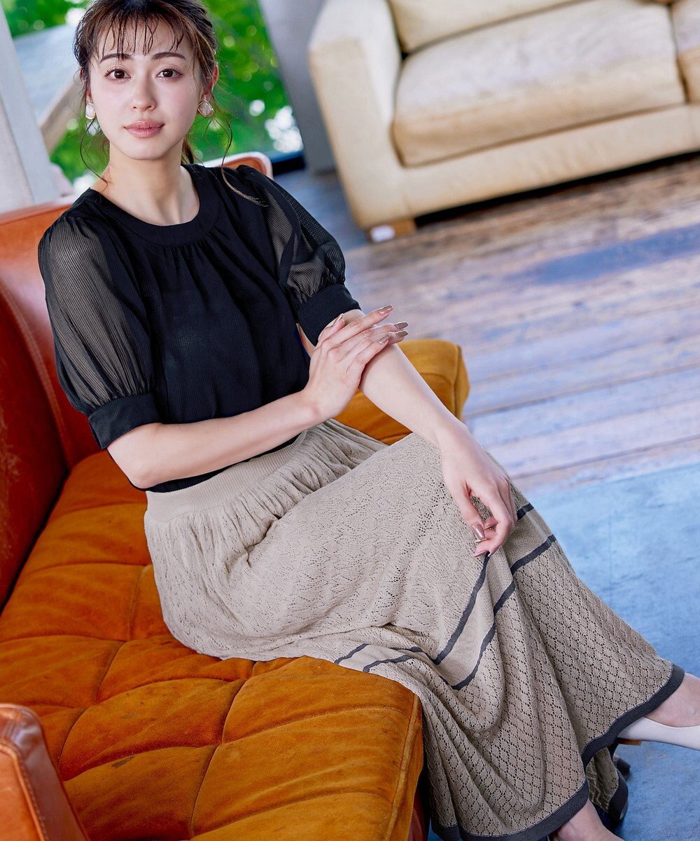 Tiaclasse クロシェ編み配色ニットスカート 