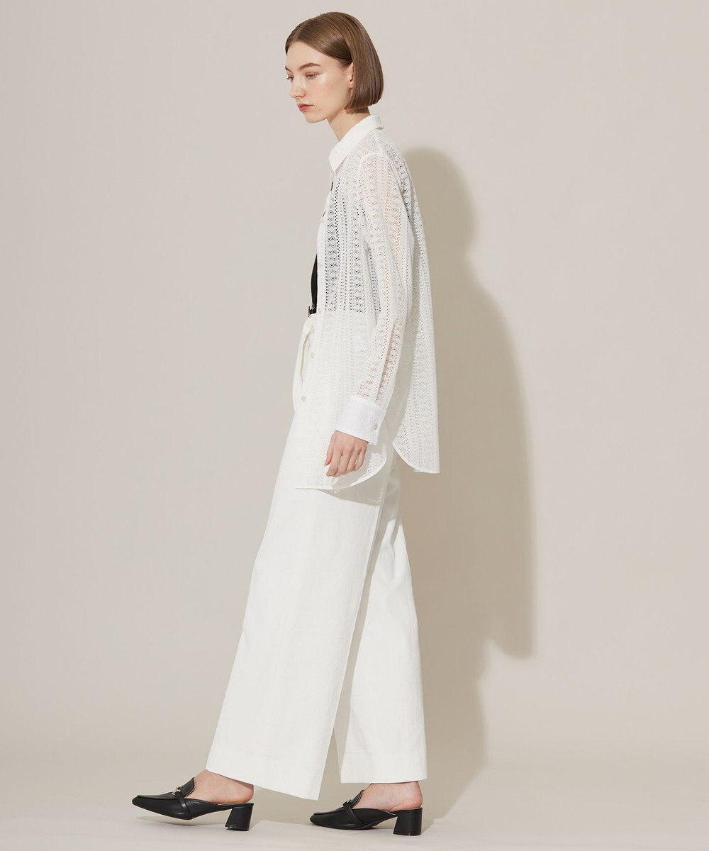 ICB 【洗える】 ストライプラッセルレース シャツ 