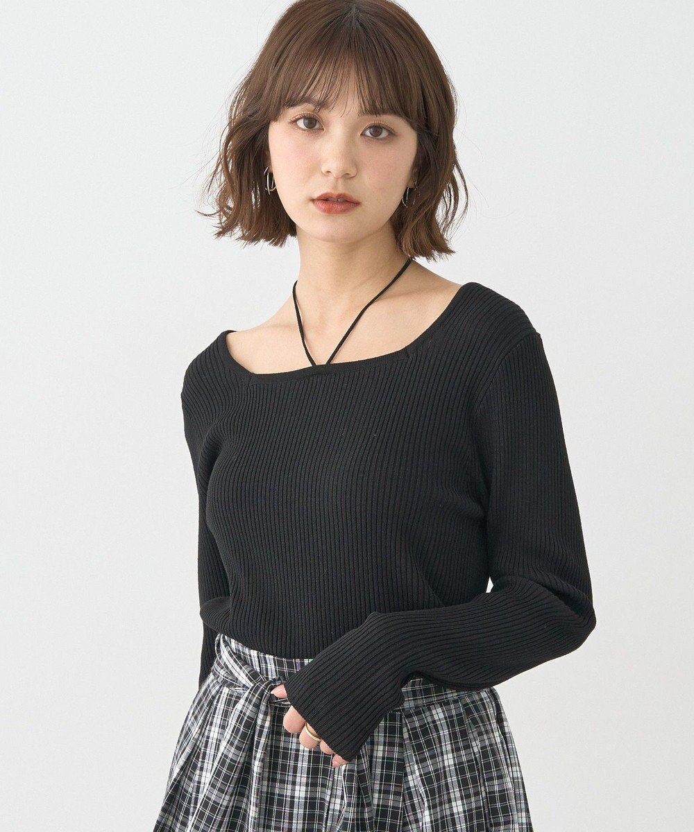 earth music&ecology 【洗濯機洗い可】スクエアホルターネックリブプルオーバー 