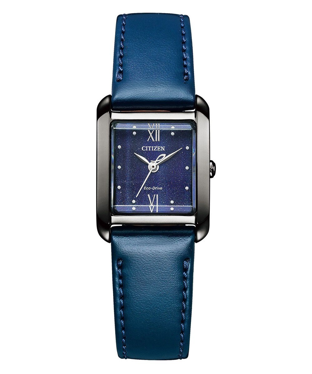 CITIZEN 【光発電エコ・ドライブ】ハンサムなスクエアケース 替えバンド付き ブラック ネイビー 