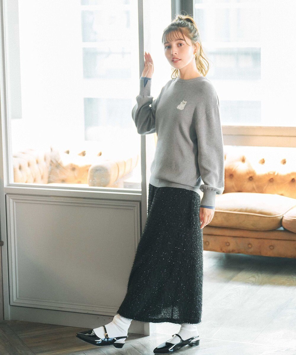 Feroux 【猫カフェMOCHAコラボ】しらたまくん刺繍 ニット 