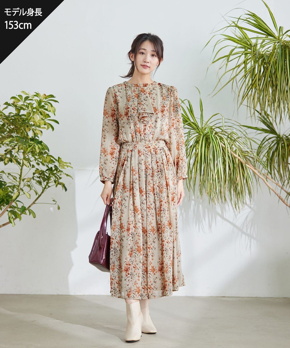 Tiaclasse 【新色追加・洗える】花柄フリルドレープワンピース 