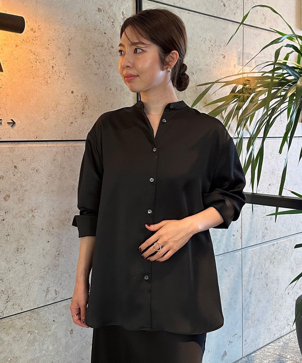 UNFILO L サテン バンドカラーシャツ 