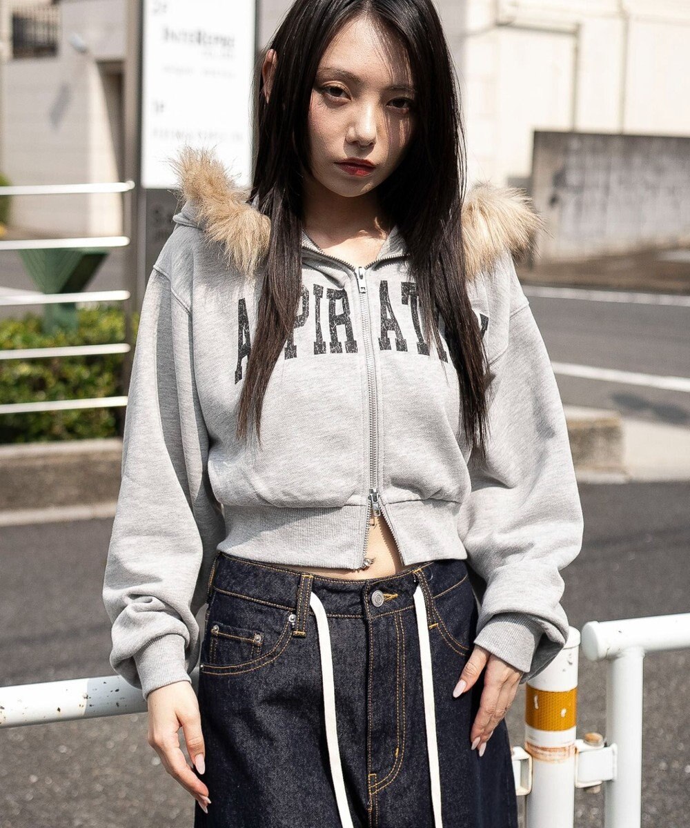 WEGO ファーフードショートZIPパーカー 