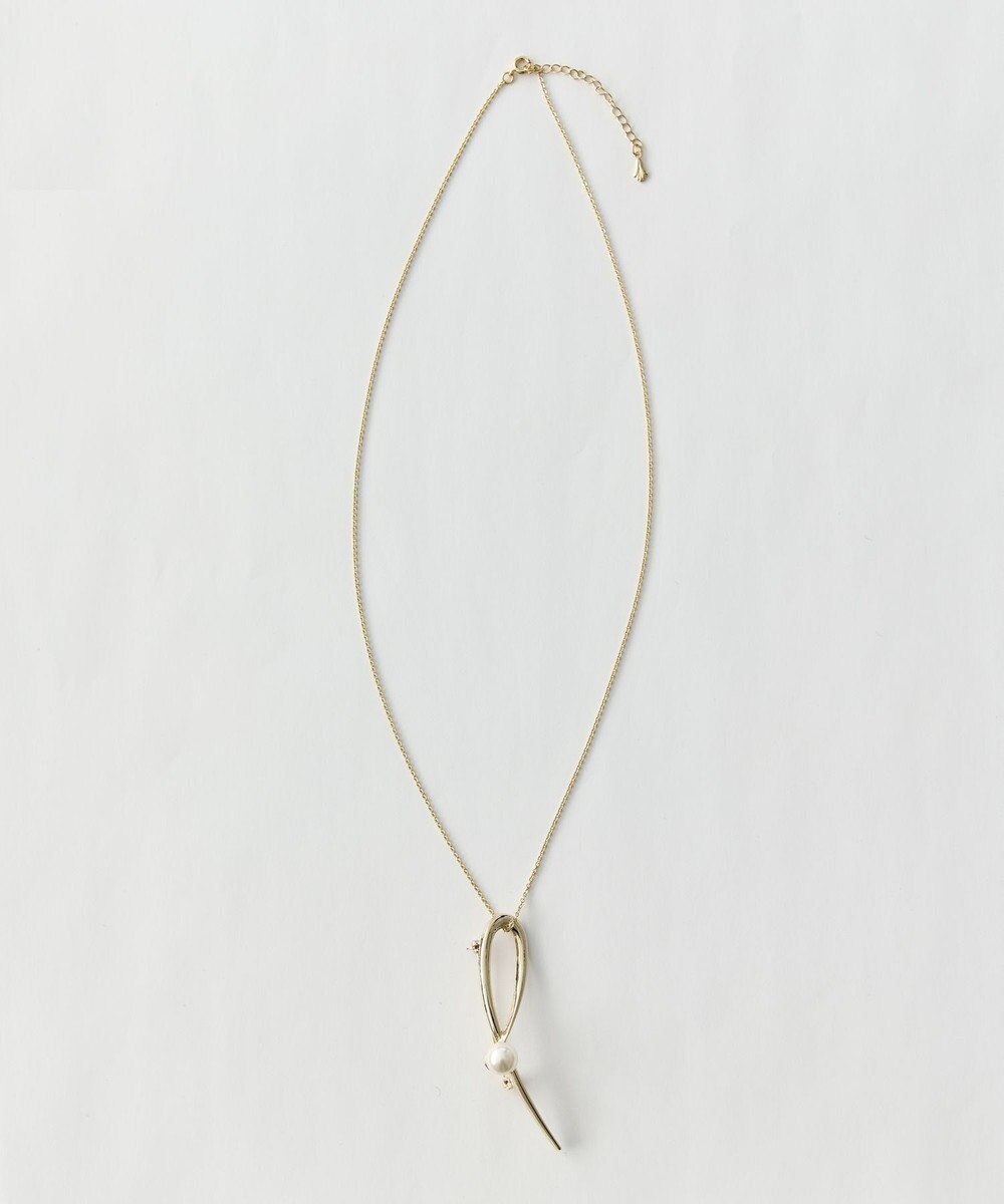 Phoebe 2wayスタイリッシュクロスカーブパールブローチネックレス　ゴールド 