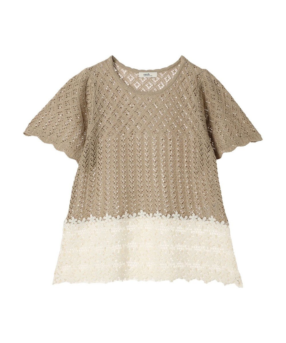 earth music&ecology 裾レース透かしニットプルオーバー 