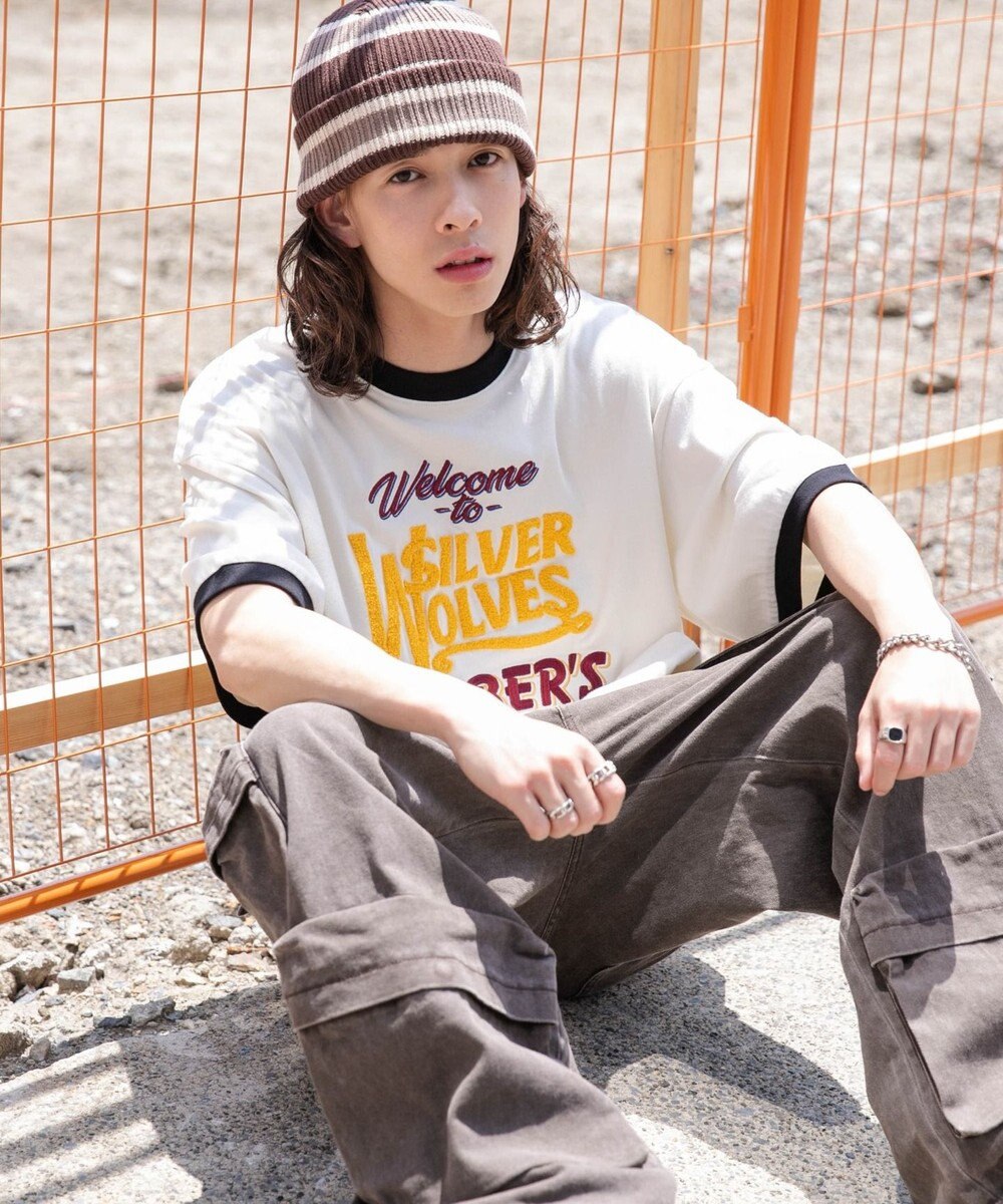 WEGO モチーフ刺繍リンガーT 