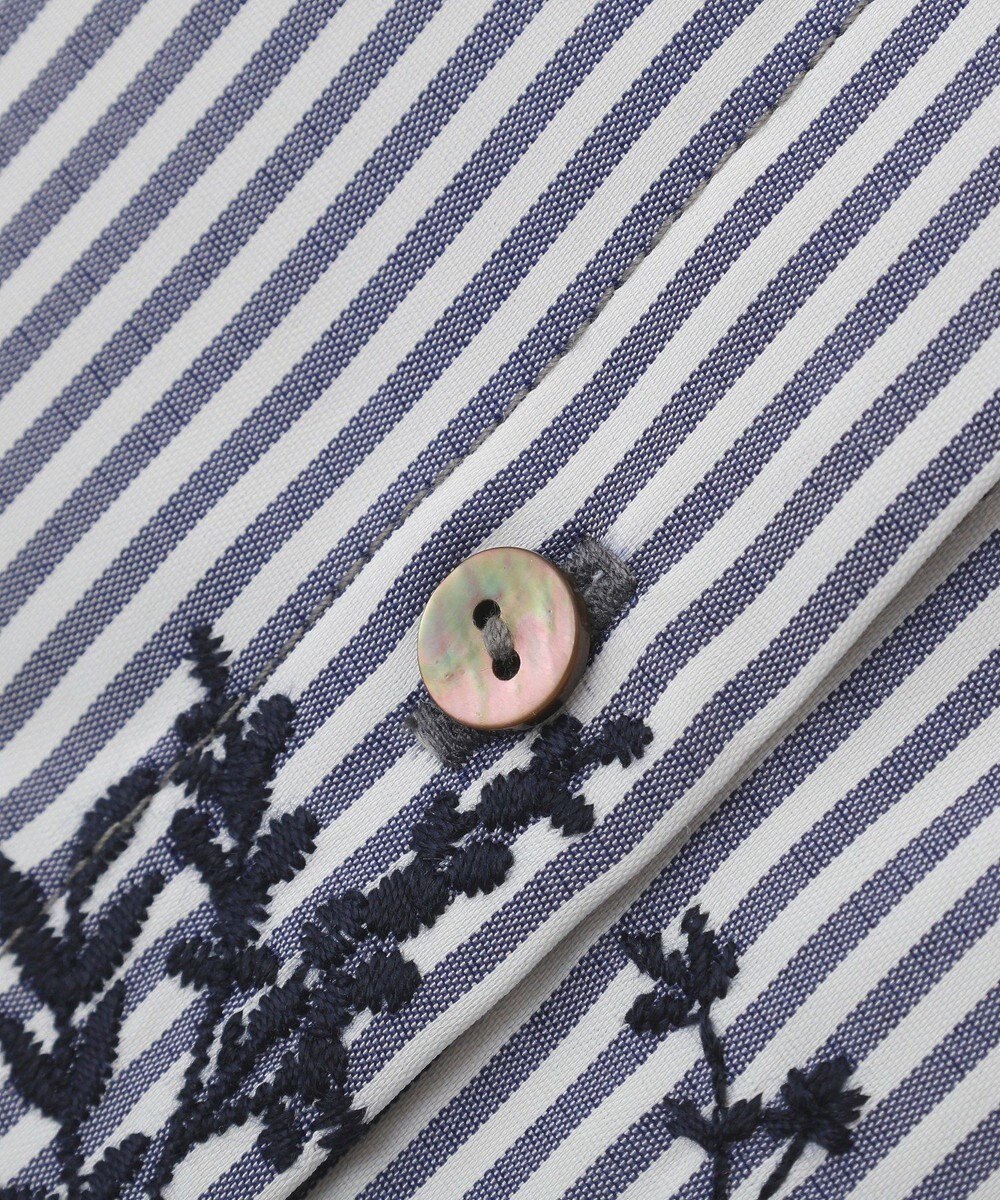YECCA VECCA ストライプ柄フラワー刺繍シャツ 