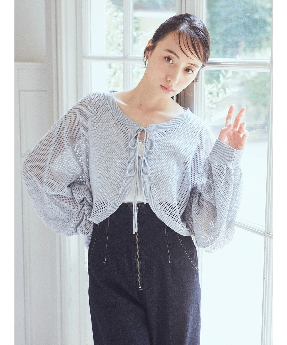 earth music&ecology リボンメッシュボレロ Light Gray