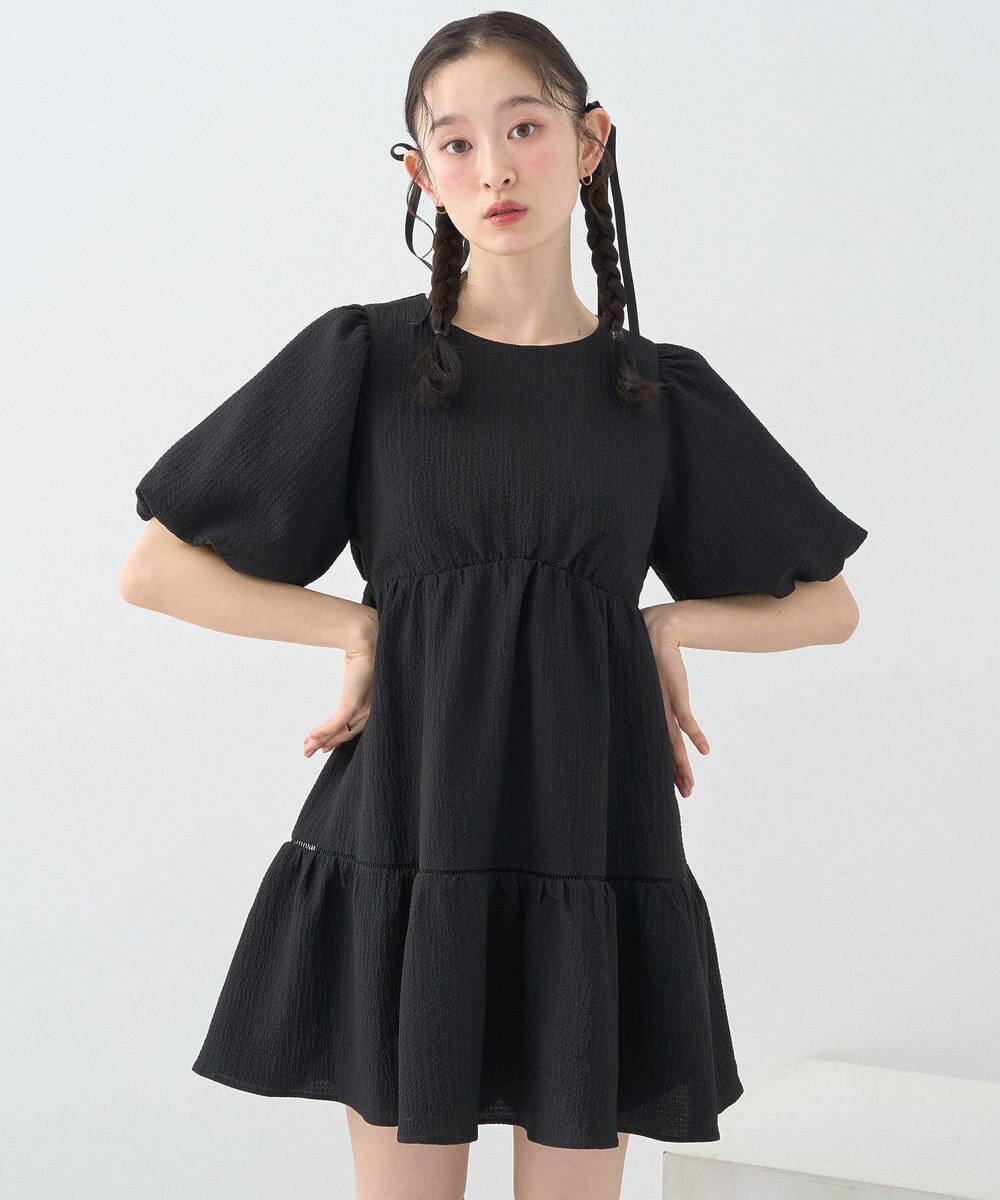 earth music&ecology バックリボンパフスリーブミニワンピース 