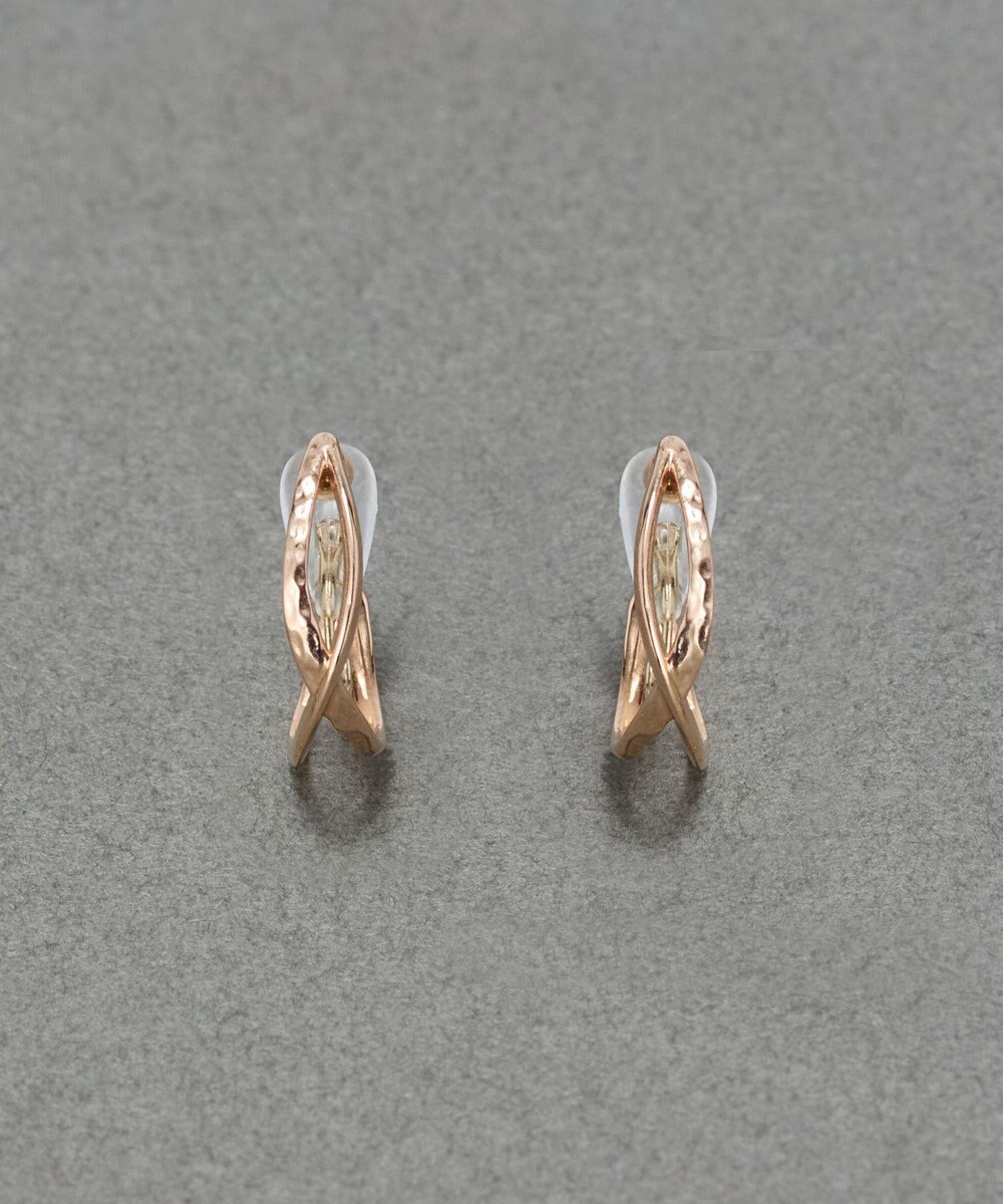 Phoebe 〈シリーズ累計販売10000点突破！〉〈痛くないシリーズ/金属アレルギー対応〉クロスフープクリスタルループフィットイヤリング　ローズゴールド 