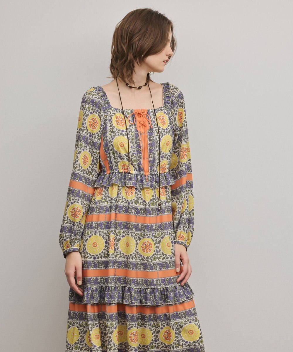 GRACE CONTINENTAL フラワープリントレースアップワンピース 