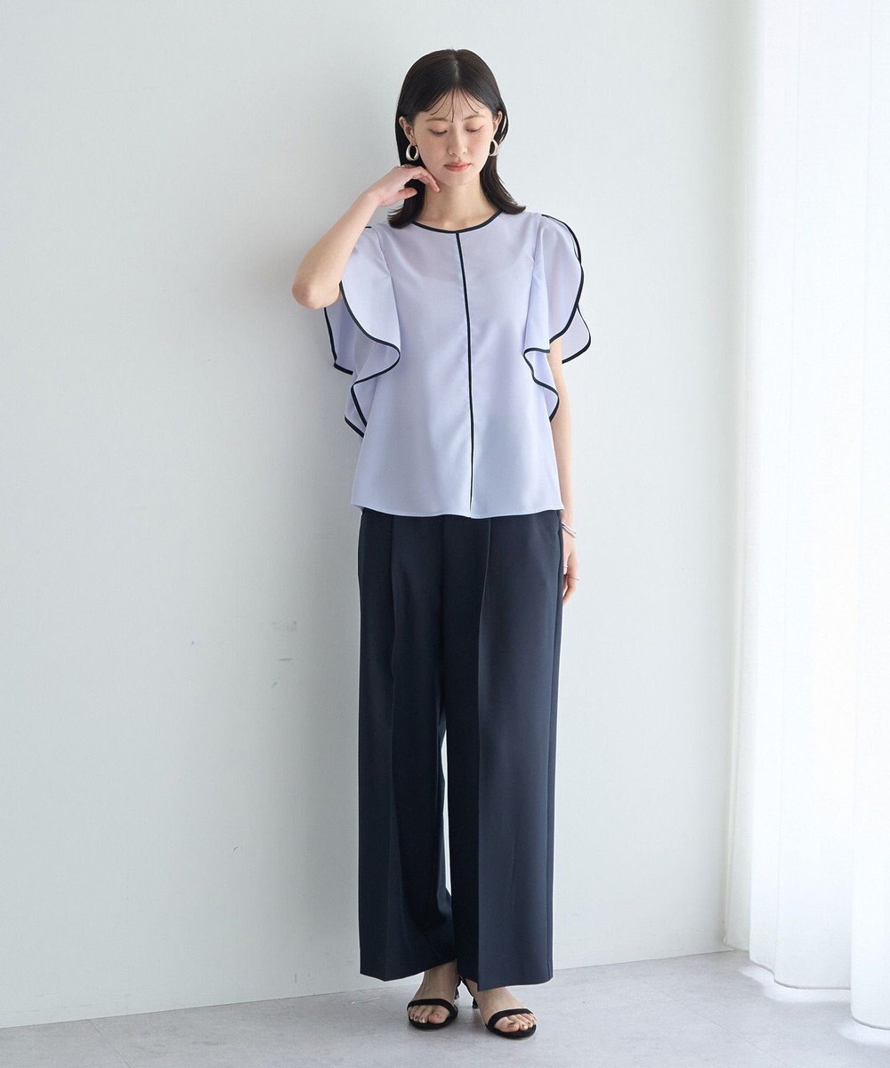 YECCA VECCA 配色ラッフルスリーブブラウス 